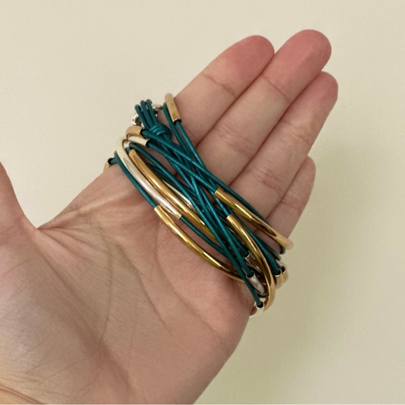Lizzy James Metallic Teal Classic 4 Strand Gold & Silver Wrap Bracelet - Picture 8 of 8